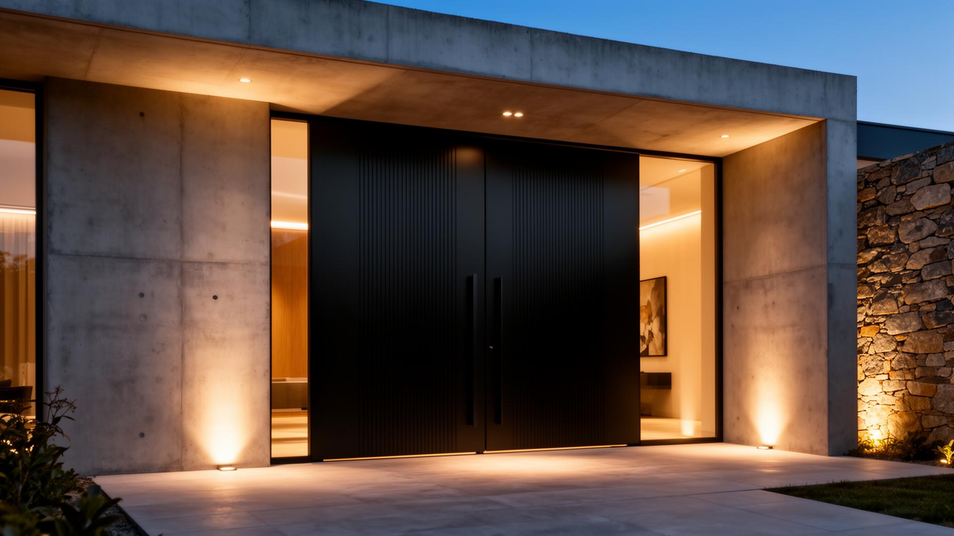 Casa de alto padrão com porta pivotante em ACM preto